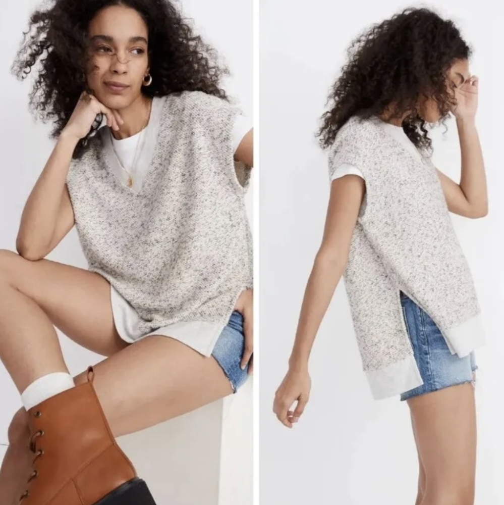 New Madewell Oversize Tunic Vest V-Neck Grey Black Size Medium NG549